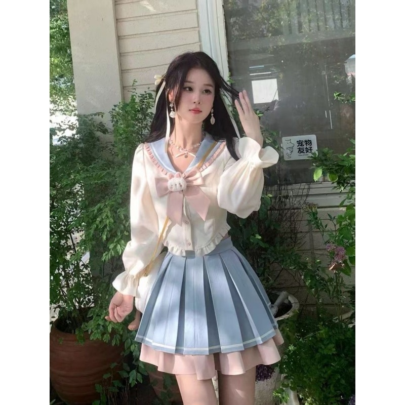 jk スイート 制服 スーツ スカート 初秋 冬 プチ ネイビー 襟シャツ ハイウエスト ケーキスカート おしゃれ 可愛い コーデ