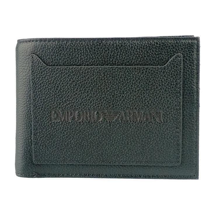 超美品 EMPORIO ARMANI エンポリオ アルマーニ 財布 二つ折り財布 EM001580 AF13788 ブラック レザー メンズ【本物保証】