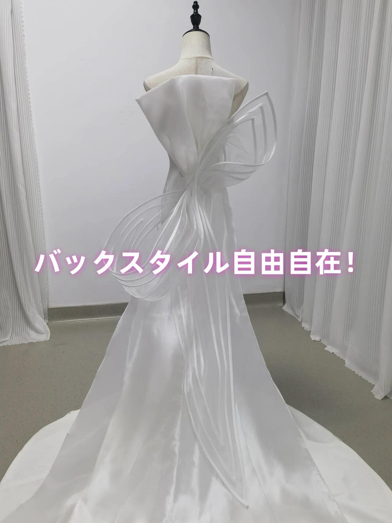 ふっくら柔らかなバックリボン オフホワイト 花嫁 前撮り トレーン
