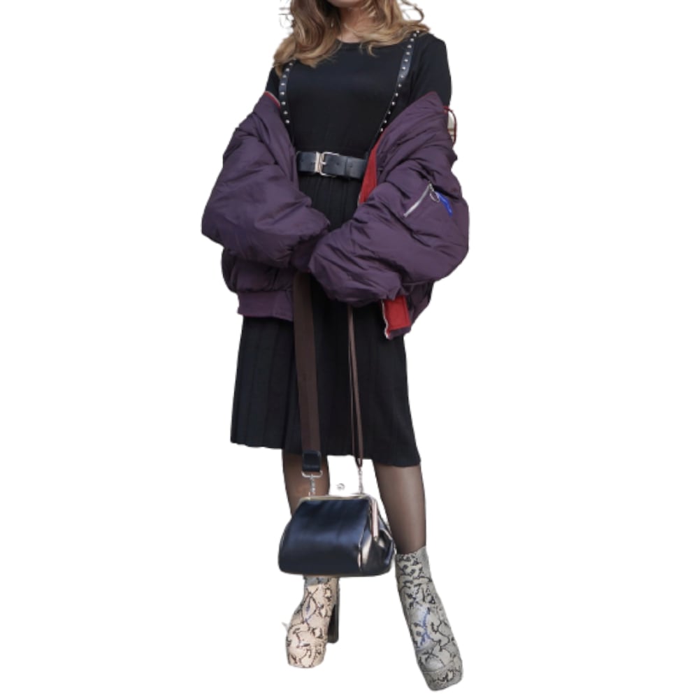 Fit&Flare Knit Pleats Onepiece (black) A,D,G レディース