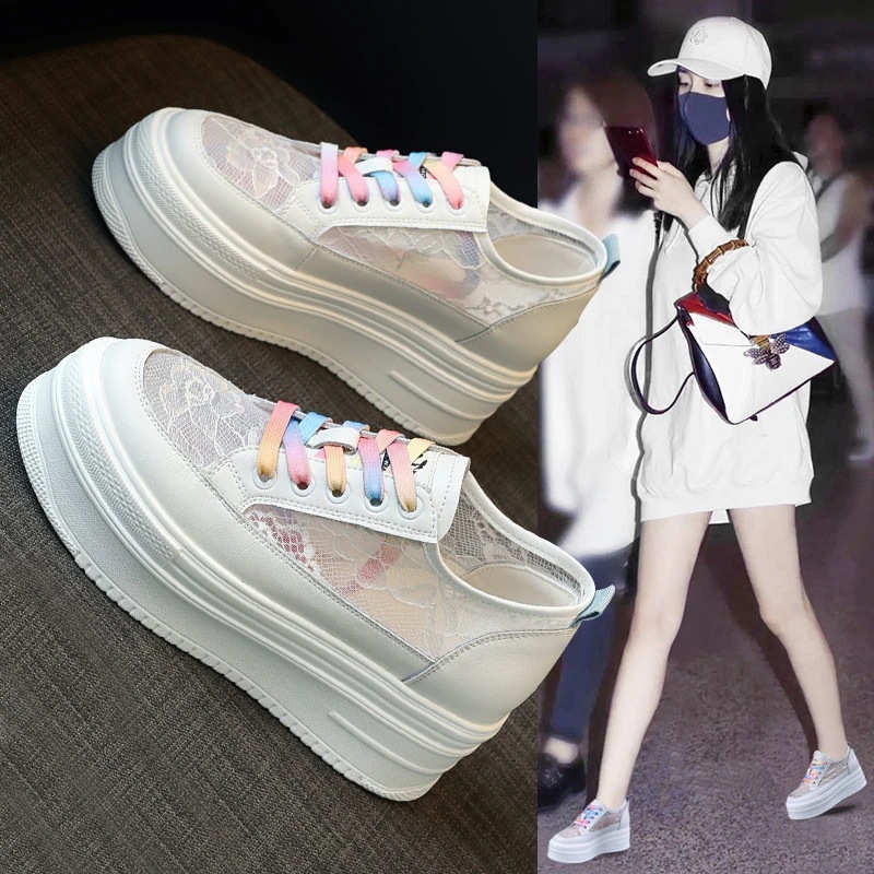 内側の高さの増加ネットの靴の女性の新しい韓国語バージョンネット赤通気性厚底パパ靴インス潮