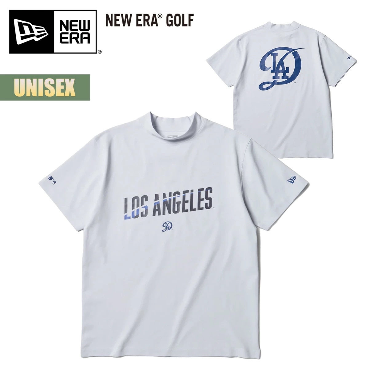ゴルフ 半袖 ミッドネック Tシャツ MLB ロサンゼルス・ドジャース ホワイト ワードマークロゴ 吸汗速乾 UVカット 抗菌 鹿の子 ユニセックス 白 LA 14859930 2026 SS 正規品