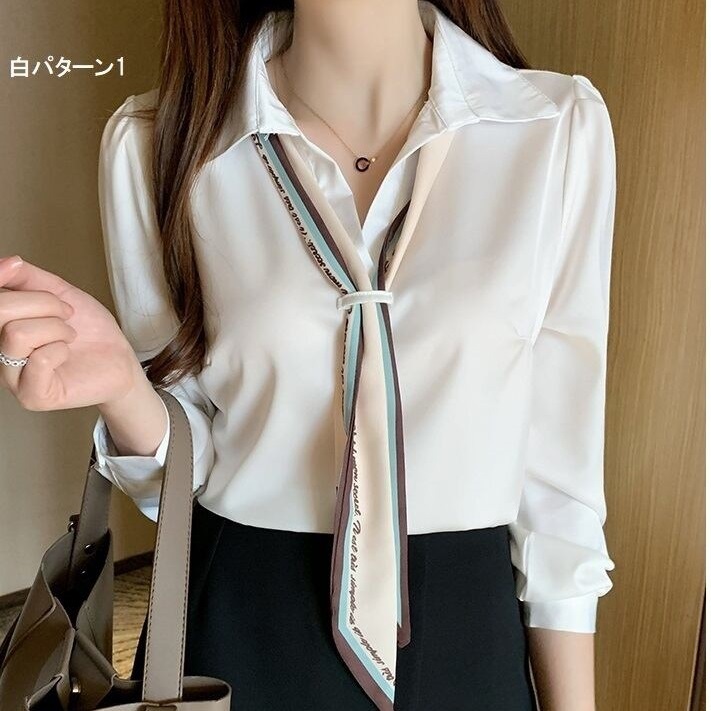トップス ブラウス 半袖 長袖 襟付き シフォン ネクタイ ポリエステル かわいい 大人可愛い きれいめ シンプル カジュアル 大人 上品 おしゃれ かっこいい 大人可愛い 大人女子 クール モード系
