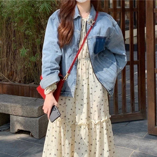 アウター レディース デニムジャケット フリーサイズ 韓国 ブルー 長袖 無地 デニム ジージャン 前開き 羽織り ファスナー ジッパー 色落ち加工 ゆったり 体型カバー オーバーサイズ 大人可愛い