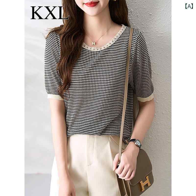 トップス レディース おしゃれ 上品 通勤 オフィス カジュアル 夏 半袖 Tシャツ ストライプセーター Tシャツ