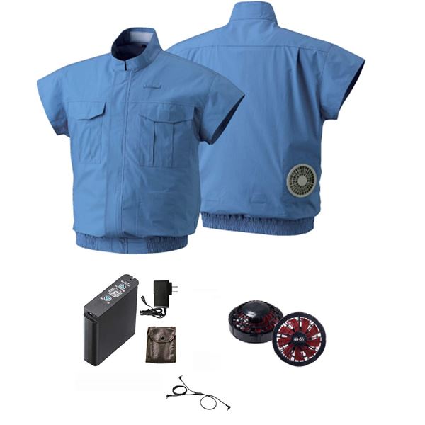 電設作業用 空調服 [ファン色：BKRD 色：LBL 2L] リチウムバッテリーセット