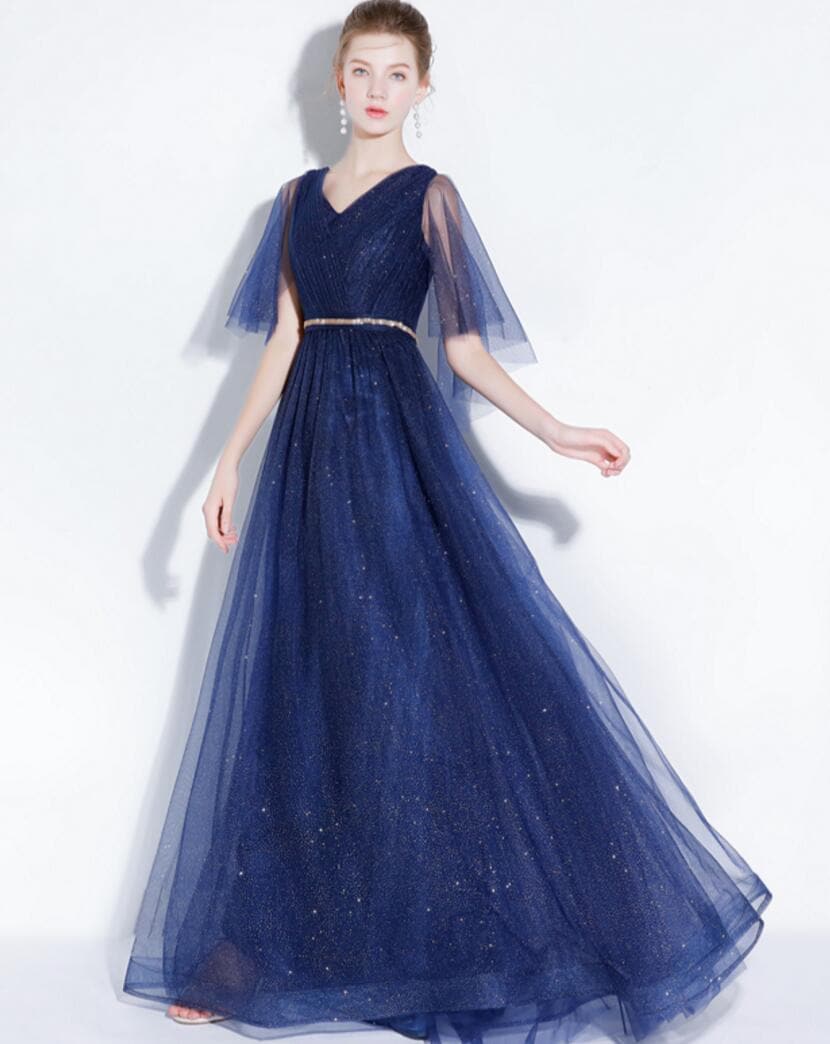 二枚2018年新入荷 欧米セレブ風高級パーティードレス フォマール二次会ロングドレス クール紺色系ドレス 刺繍 写真撮影ロングワンピース 宴会ドレス 前撮りピアノ発表会演出ドレス 司会者コーディネータ 9,148円