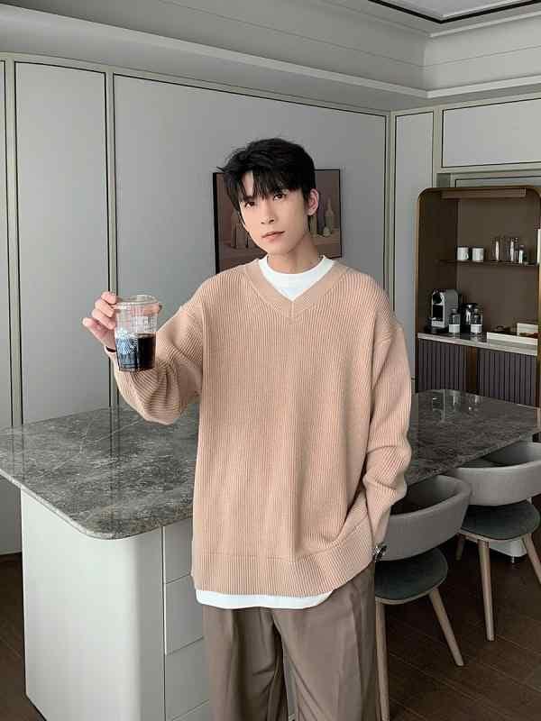 シャツ メンズ 秋 冬 セーター フェイク ツーピース セーター 無地 韓国 インナー セーター