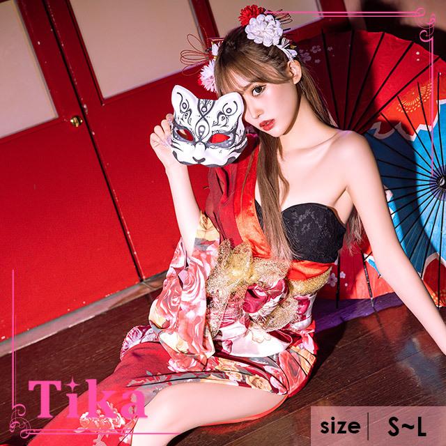 花魁 コスプレ 衣装 ドレス 3点セット 赤 黒 セクシー