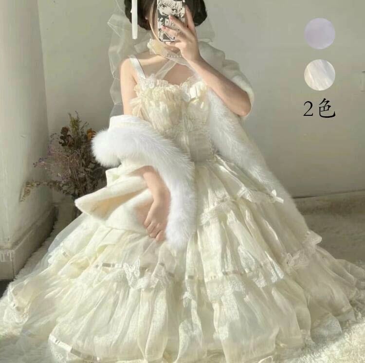 ロリータ風 opワンピース 演出服 コスチューム 衣装 Lolita ウエディングドレス 日系女子中高生 コスプレ レディース 可愛い イベント衣装 切り替え風 ワンピ 学園祭 文化祭 日常 写真撮影