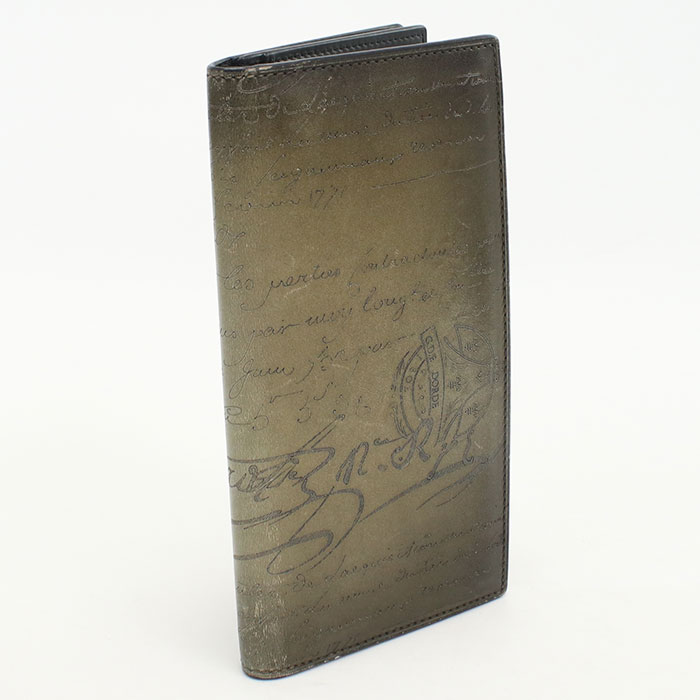 サンタル フラップロングウォレット 長財布二折/ヴェネチアレザー カーキ【中古】 メンズ Aランク