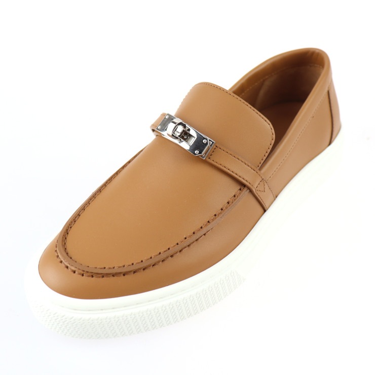 新品未使用展示品 HERMES エルメス スリッポン H231015Z A3350 スニーカーゲーム 表記サイズ 39.5 カーフ ラバーソール ナチュラル ブラウン系 シルバー金具 ケリーバック