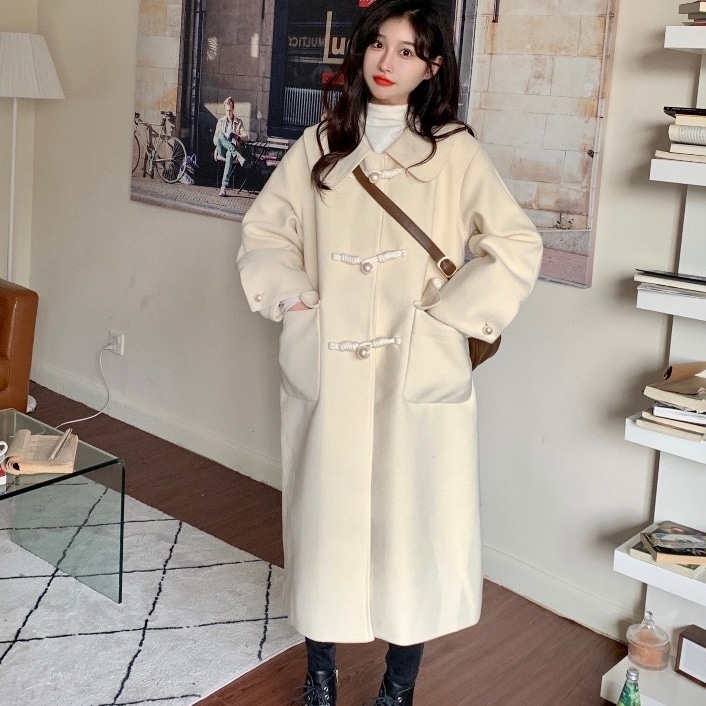 ウールコート ダッフルコート アウター コート 上着 長袖 Iライン 前開き かわいい 大人可愛い