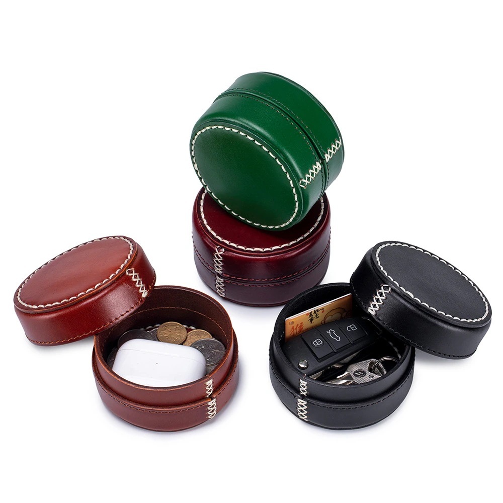 植なめし牛革ジュエリーアクセサリーケース丸型レトロ多機能収納ケース高級感アクセサリーケース