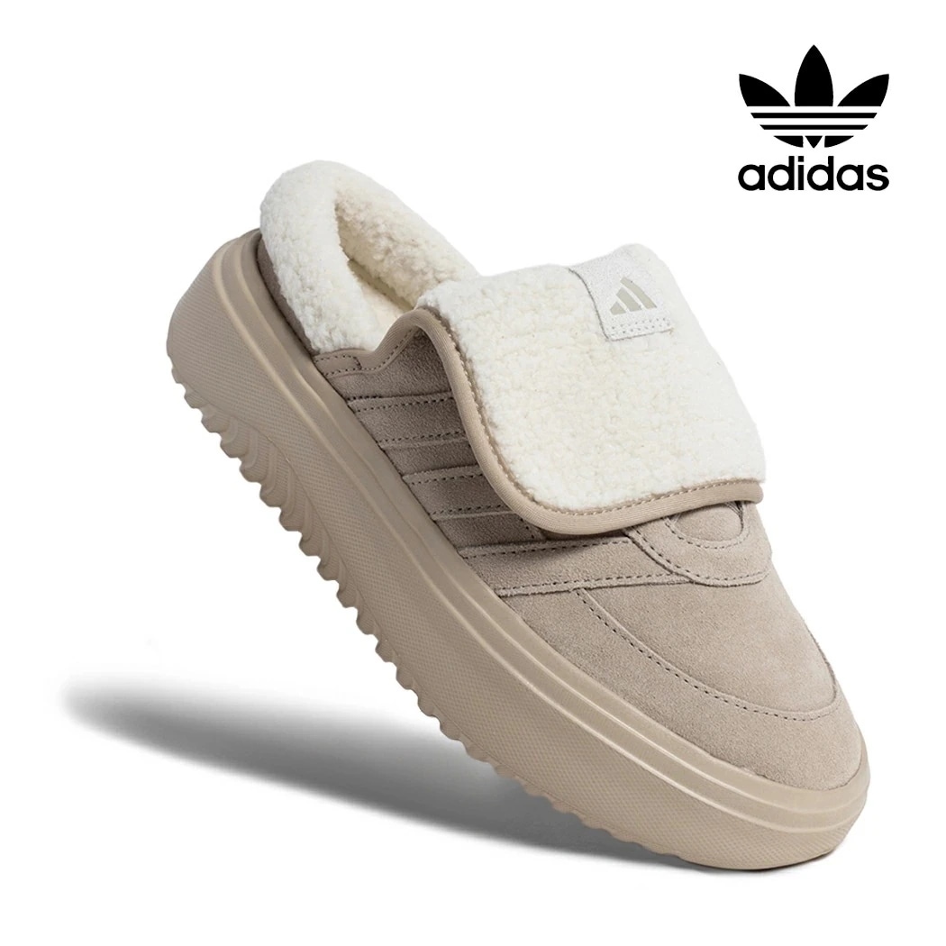 海外限定 adidas アディダス 厚底 GRAND COURT MULE グランドコートミュール サンダル BEIGE ( 日本未発売 ベージュ スリッポン レディース 裏起毛 韓国 ボア ファー