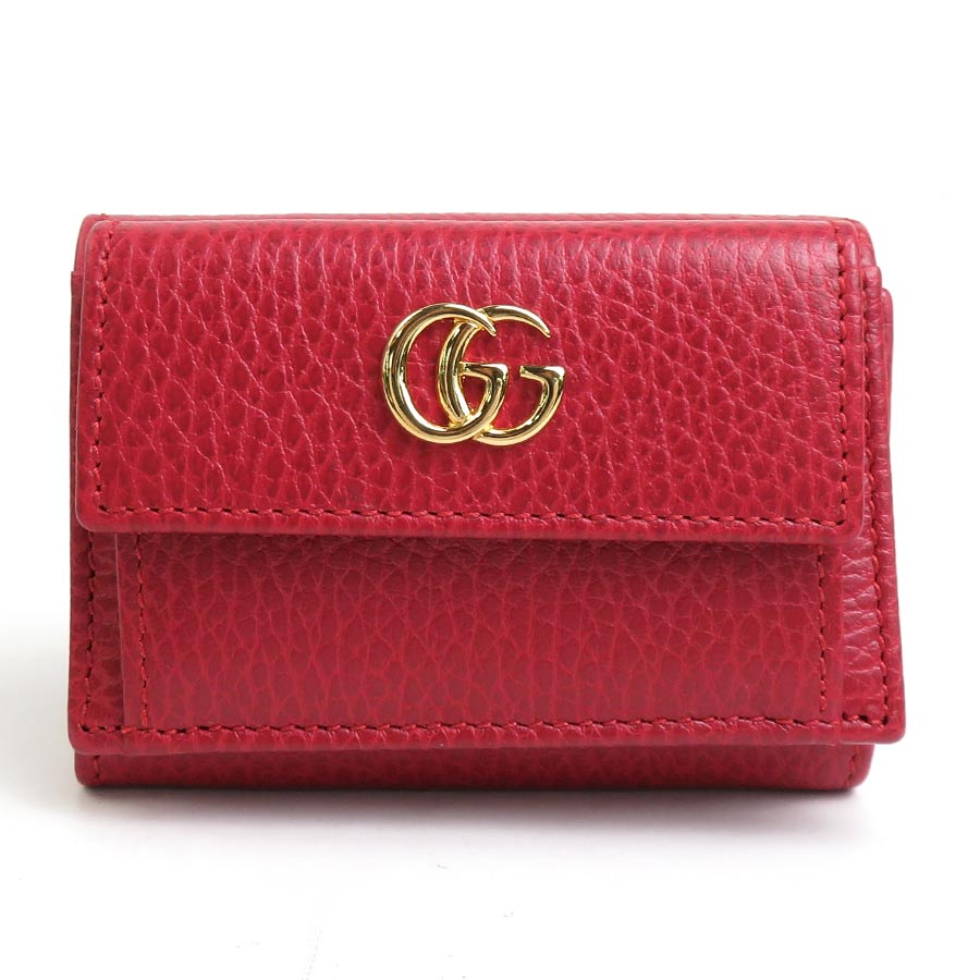 グッチ GUCCI 三つ折り財布 GGマーモント レザー レッド ユニセックス 523277 h29846f
