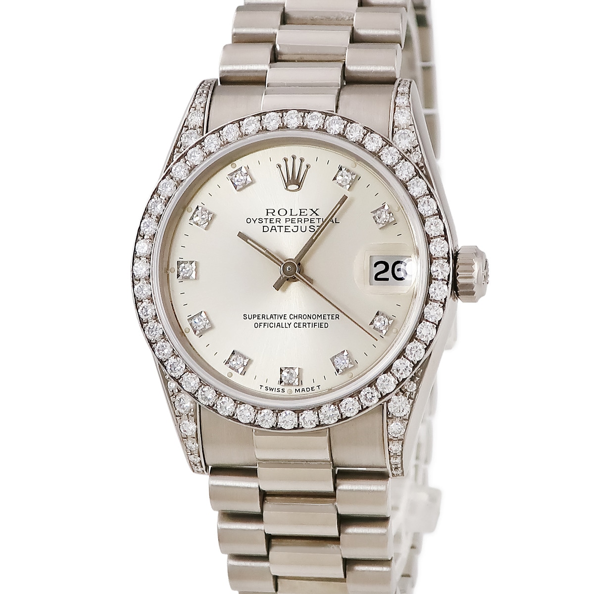 デイトジャスト 31 68159G E番 自動巻き レディース E番 K18WG無垢 純正ダイヤ 3連 プレジデントブレス 3年保証