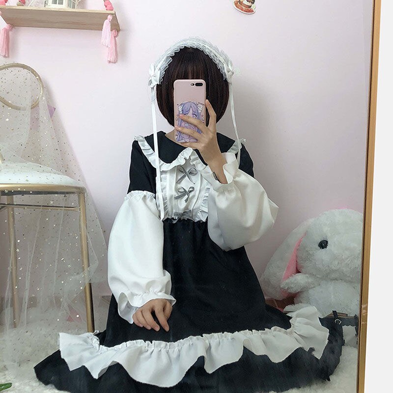 長袖新作日系メイド服コスプレ大王ロリータスーツ可愛い学生ワンピース二次元服日常