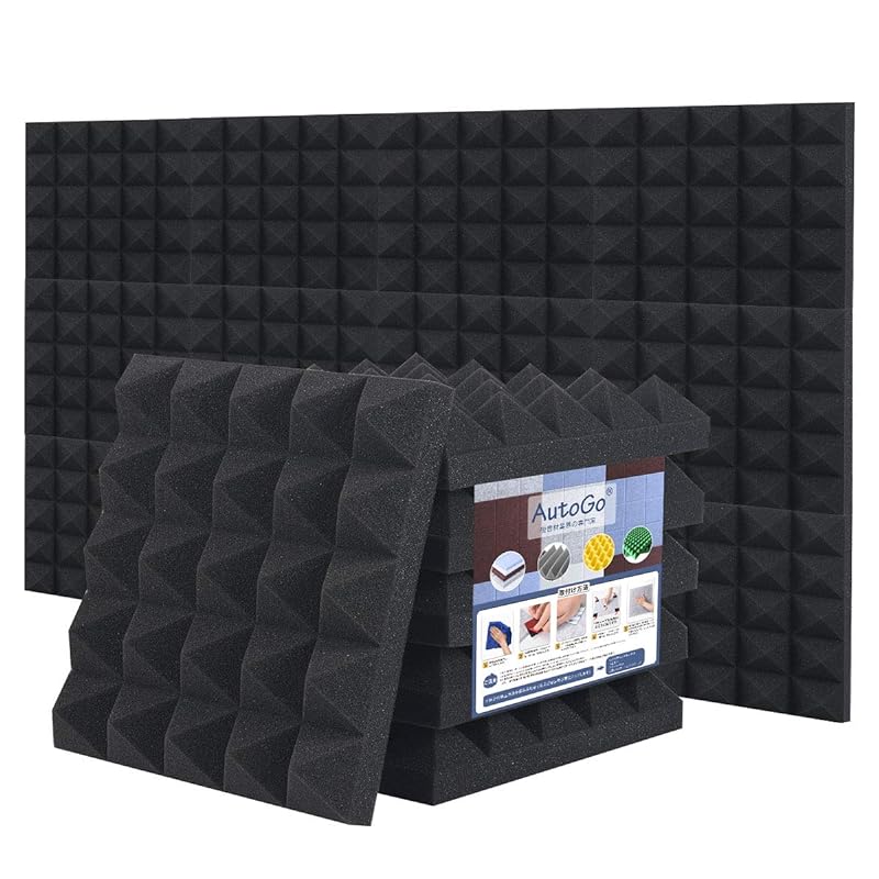 AutoGo 吸音材 壁 ウレタンフォーム 【改善版魔法両面テープ付き超強力】防音 吸音 ウレタン スポンジ 防音材 高密度 25CM×25CM×5CM 断熱難燃騒音防止緩衝材室内装飾 【高