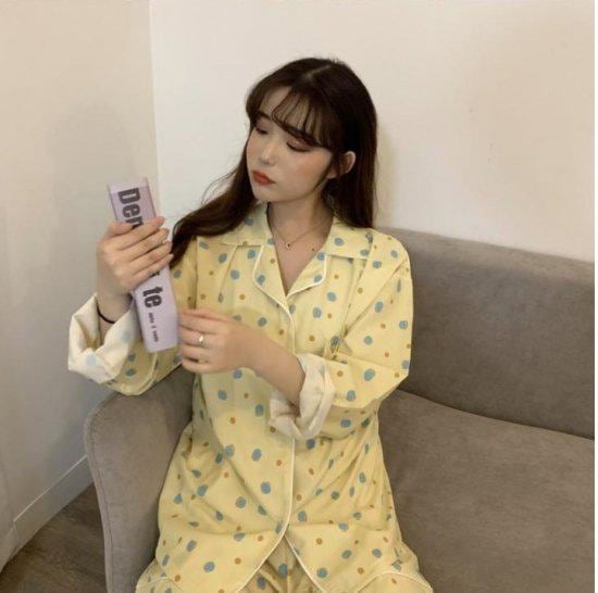 ルームウェア レディース 上下セット パジャマ 長袖 襟付き 柄 ガーリー ショートパンツ ツーピース ナイトウェア 寝間着 部屋着 室内着 ボタン 前開き 秋 楽ちん リラックス かわいい おしゃれ