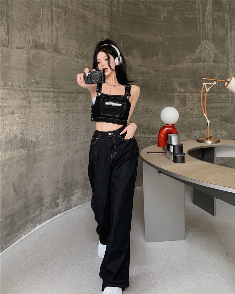 【セットアップ】デニムビスチェ＋ストレートジーンズ 上下セット set up ボトムス ビスチェ ジーンズ デニム レディース 韓国ファッション 可愛い オシャレ 着回しコーデ カジュアル