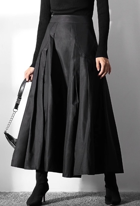 プリーツ フレア スカート ブラック エレガント サーキュラースカート 無地 ロング パーティースタイル ホームパーティーアイテム オフィススタイル エレガントスタイル カジュアルスタイル