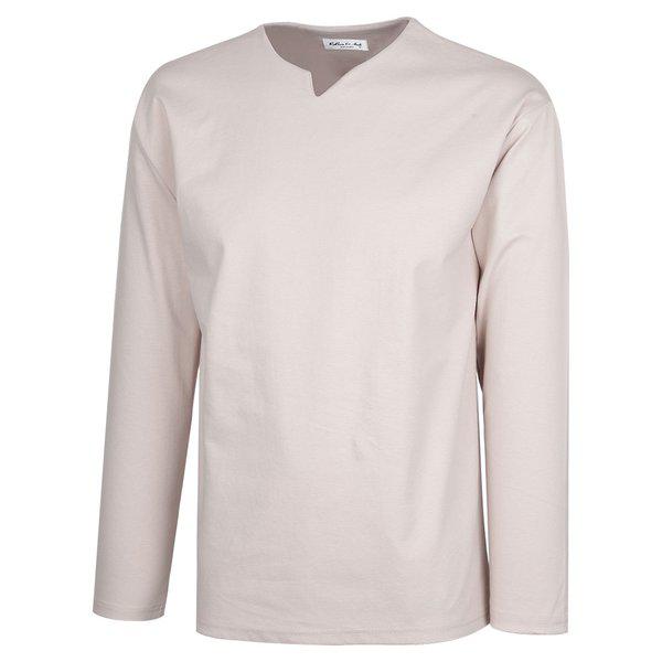 メンズソリッドブントVネックインナー長袖Tシャツ RB-TSA-Q008-ベージュ