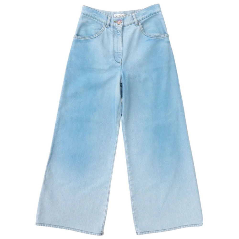 新品同様 ワイドデニム ココボタン グラデーション P76361 デニムパンツ コットン ブルー 1075【中古】 レディース