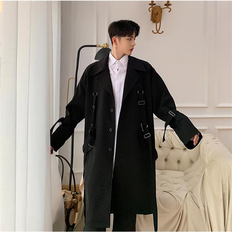メンズ コート カジュアル ダスターコート テーラード ロング 長袖 アウター ブラック 黒 ワーク オーバーサイズ ヒップホップ 衣装 通勤 外套 男子 上着