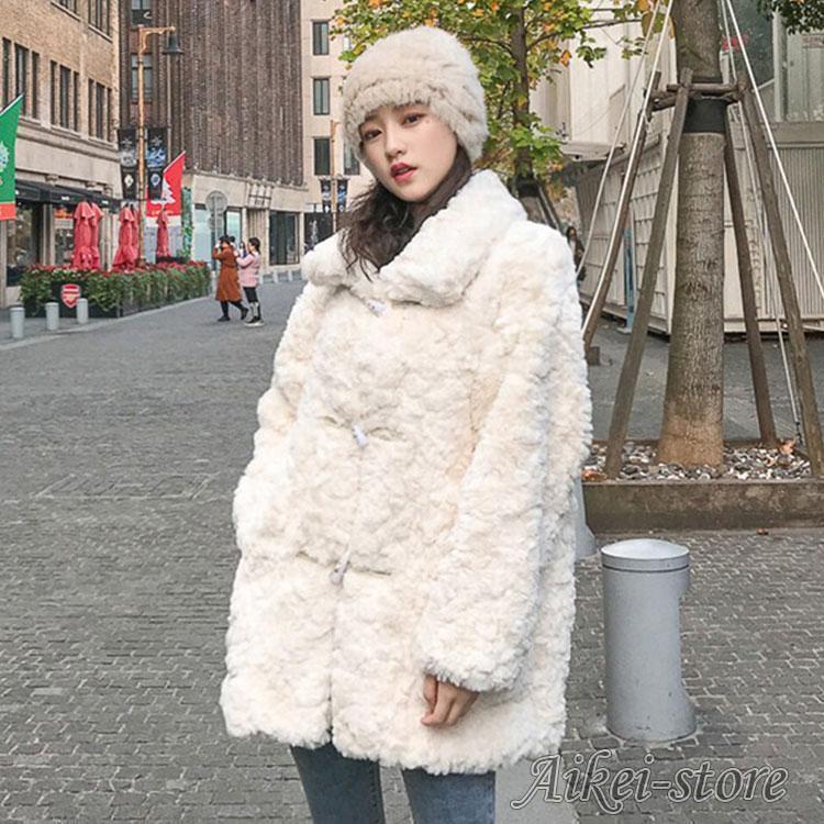 レディース ファーコート 毛皮コート 折り襟 レディースコート フェイクファー アウター ジャケット　暖かい L　通勤　レディースアウター