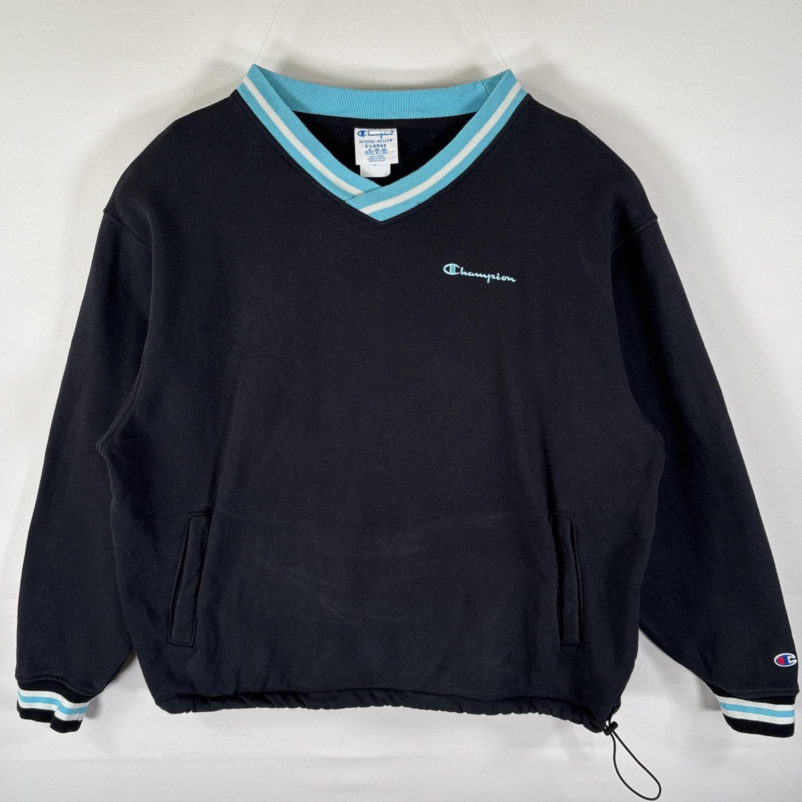 古着 スウェット トレーナー リバースウィーブ Vネック ワンポイントロゴ刺繍 大きいサイズ XL ブラック メンズ