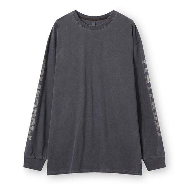 メンズオーバーフィット顔料プリント長袖Tシャツ AC-TSA-Q019-アイボリー