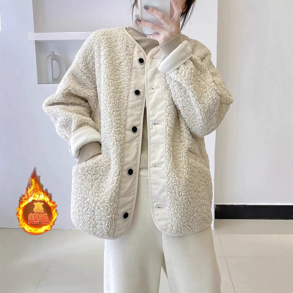 ボアジャケット もこもこ ボア ブルゾン かわいい レディース 高級な質感 暖かい フリース モカ 冬 秋 ビッグシルエットノーカラー ボアコート カジュアル おしゃれ 防寒