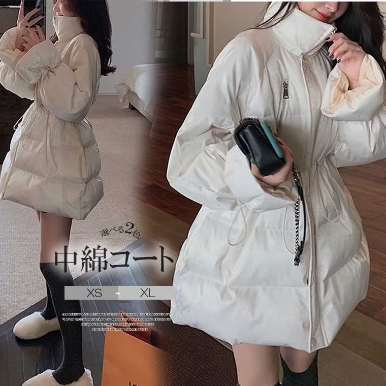 大人らしいリッチ感と保温性の高さを両立！暖かい中綿 アウター ジャケット ハイネック 体型カバー ウエストマーク 中綿コート ミディアム ショート丈 防寒 あったか コート 冬物