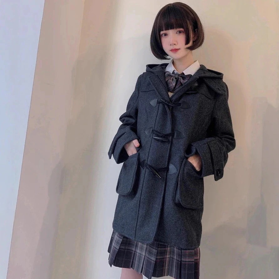 jk制服ウールジャケット 学用品 ホーンボタンコート ミドル丈 カレッジスタイル 日本購買店 工場直送 8,063円