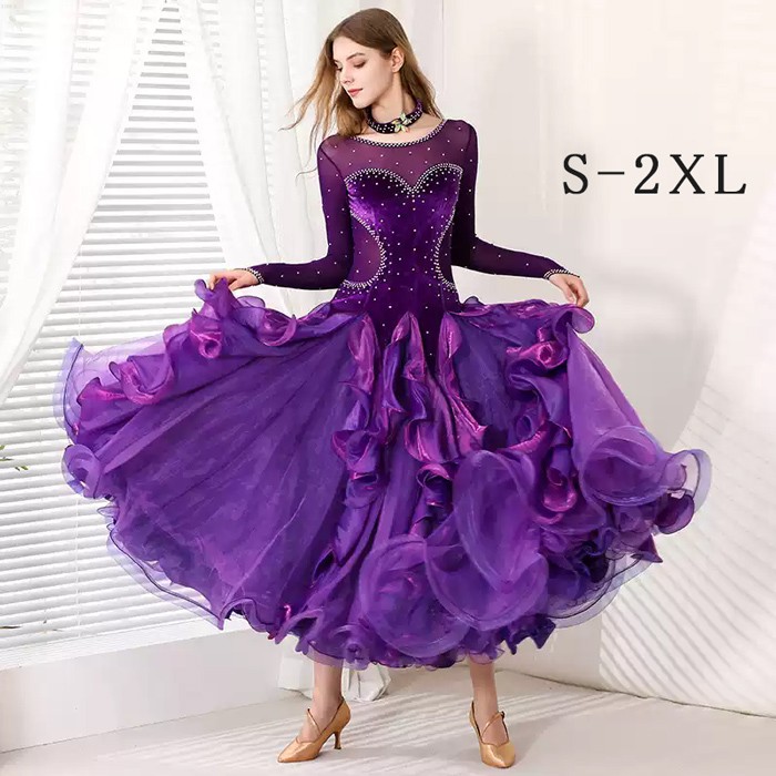 「赤字覚悟セ ール品」高品質 社交ダンス ドレス 社交ダンス衣装 長袖 初心者 練習着 広がる裾 発表会用 ワンピース パーティー スタンダード レッスン着 発表会 競技着 演出用 開場ドレス ワルツ