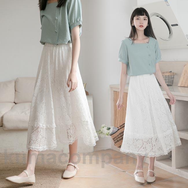 レーススカート マキシ丈 レディース スカート 森ガール ロングスカート 夏 Aライン ホワイトレース Aラインスカート 春 姫系 ミモレ丈スカート