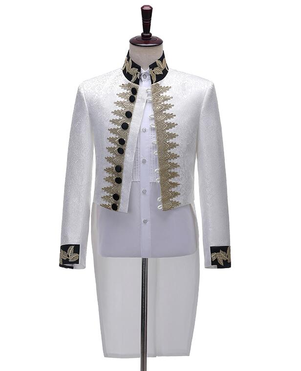 品質良い!店舗お勧め!メンズ 礼服 欧米 ヨーロッパ風 フロックコート タキシード 王子様 コスチューム 舞台演出服 ステージ衣装 ロング丈 ジャケット 刺繍縁取り 花柄 ジャカード生地 貴族 伯爵