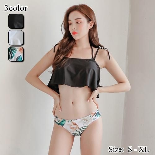 【グラシア】 水着 ビキニ レディース ビーチウェア スイムウェア 流行 海 プール キャミ クロス 肩紐リボン フレアキャミ フレア フロントクロス リボン リゾート 胸元 大人 ブラック ホワイト 4,413円