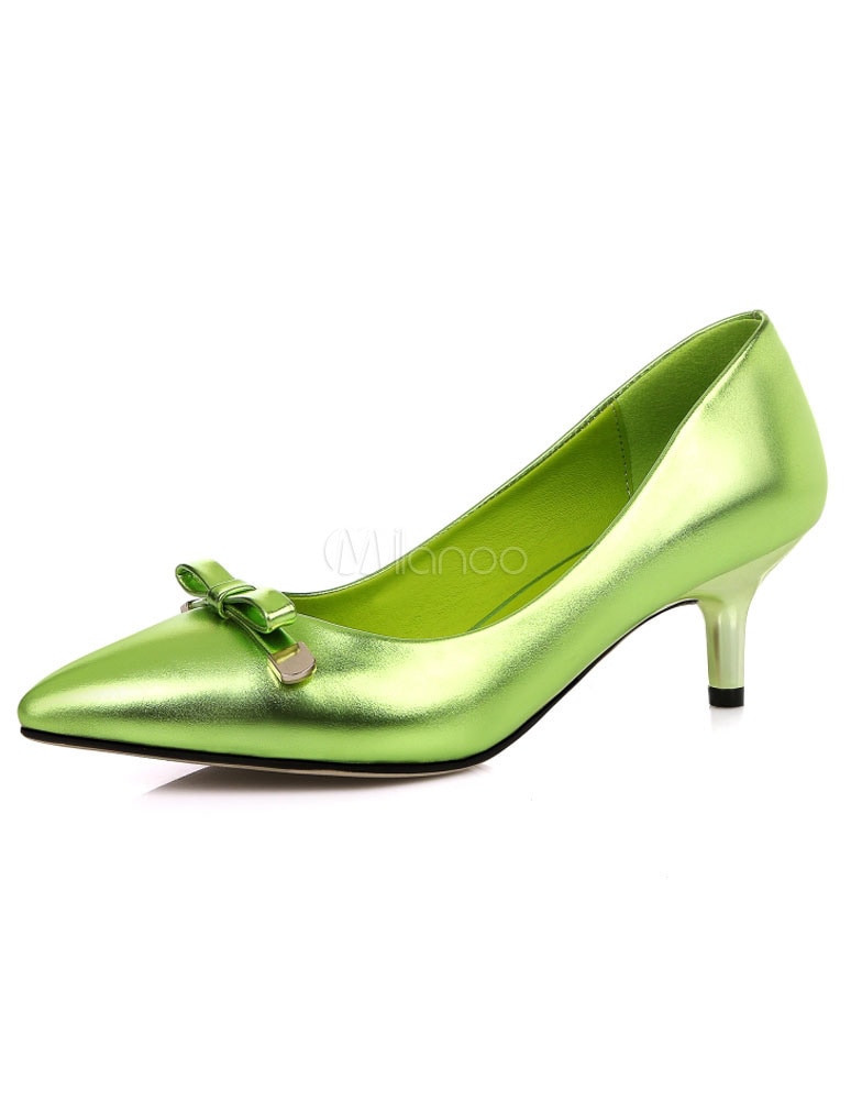 女性のためのグリーンポインテッドトゥ施釉PUハイヒール