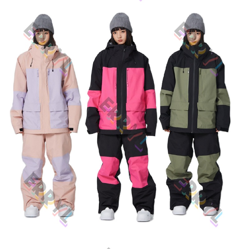 [3日内急速出荷]スノーボードウェアセットアップ ジャケット アウター スノボウェア スキーウェア ロングパンツ ボトムス ズボン 切り替え 配色 上下セット ２点セット 男女兼用