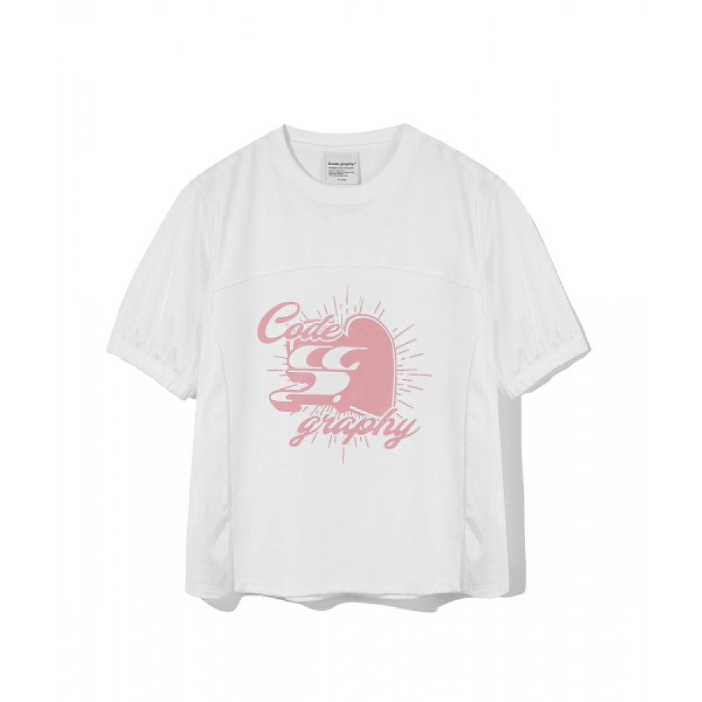 CODEGRY (女性) WAVE ロゴシンボルクロップラウンドインシジョン半袖Tシャツ_ホワイト