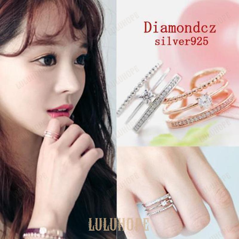 指輪 リング レディース シルバー925 キュービックジルコニア アレルギー対応 3連式 フリーサイズ