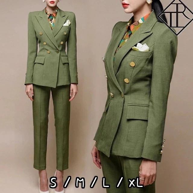 【急速出荷!】セットアップ レディース カジュアル 上下セット ツーピース 長袖 ジャケット フォーマル ビジネス レトロ ブレストジャケット キレイめ ナチュラル お洒落 可愛い SNS映え 新作