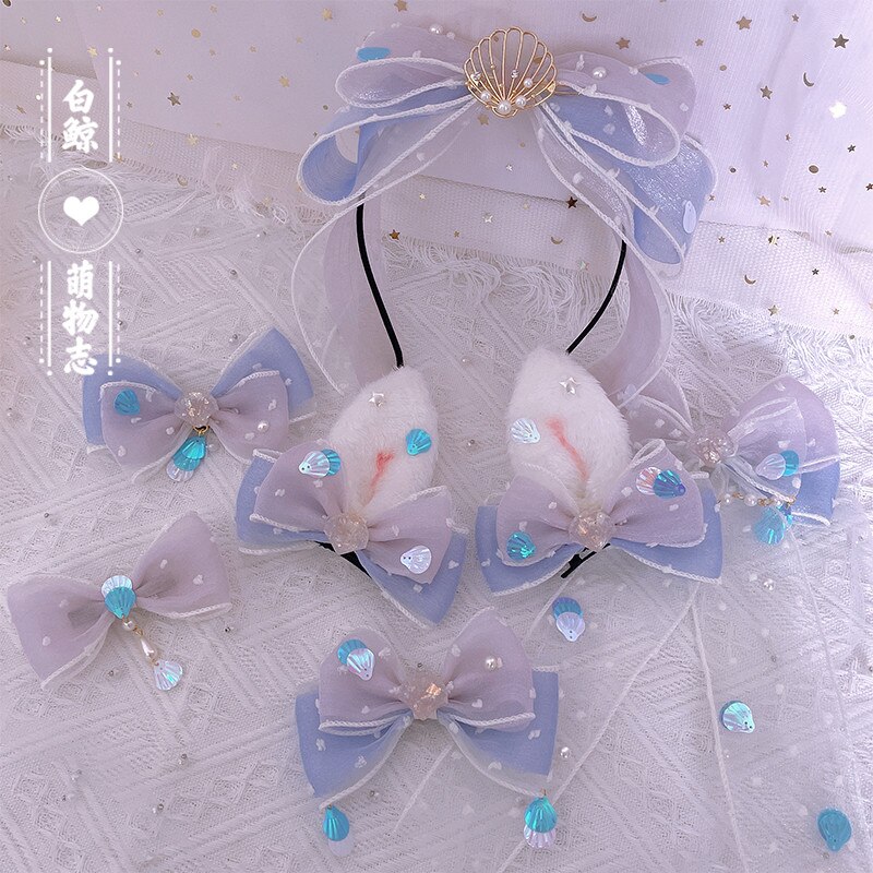 静かな海シェルクラゲロリータボウノットKCヘアアクセサリースウィートガールヘッドドレスシル