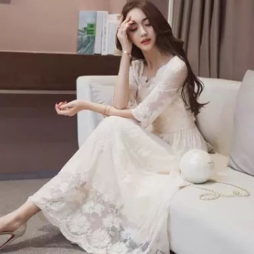 透け感 レース ドレス 裏地付き ワンピース ショート丈 ロング丈 7分袖 スクエアネック セミフレア スリム 細身 ストレート スマート 刺繍 シフォン フリル ウエストマーク 薄手 かわいい