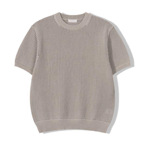 メンズウッディネットラウンド半袖ニットTシャツ GN KNH Q011 グレーベージュ_P422786714