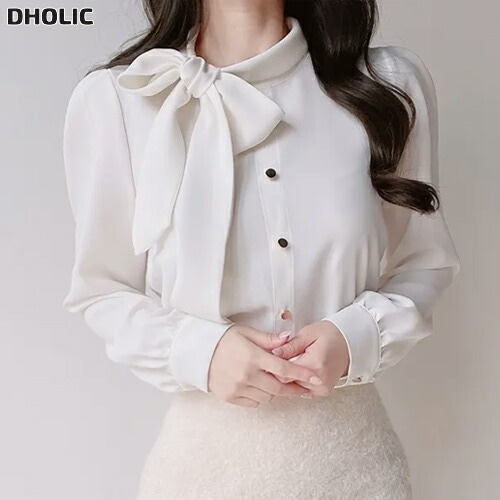 ボウタイフェイクボタンブラウス・1949725