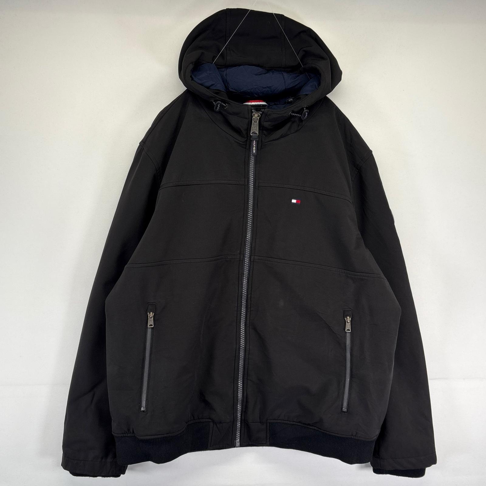 古着 ナイロンジャケット フルジップ 中綿 シェル ワンポイント 2XL ブラック メンズ