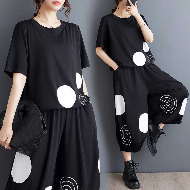 「ファットガール」 2024夏新品 上下セット Tシャツ＋ワイドパンツ 水玉柄 大きいサイズ 体型カバー レディース セットアップ メガ割30%までに制限 5,494円